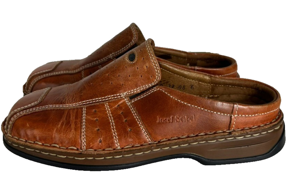 Josef Seibel Womens Brown Leather Square Toe Flat Mule Comfort Shoes Size 37